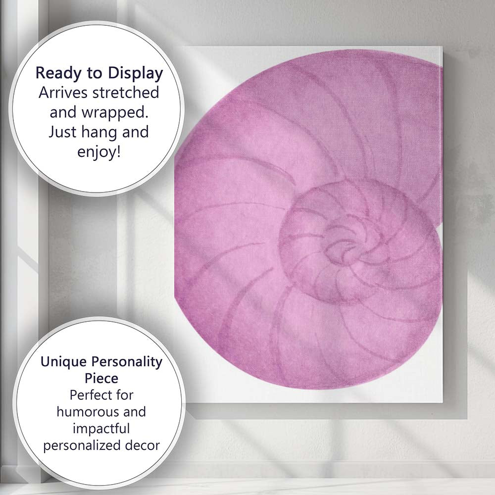 Soft Pink Watercolour Nautilus Shell Spiral Illustration Canvas Wall Art Print Decor Picture Ready to Hang