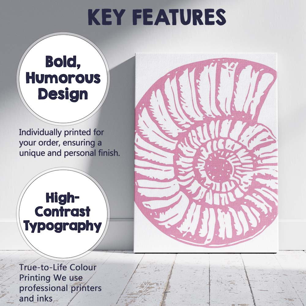 Blush Pink Nautilus Fossil Shell Botanical Style Illustration Canvas Wall Art Print Decor Picture Ready to Hang
