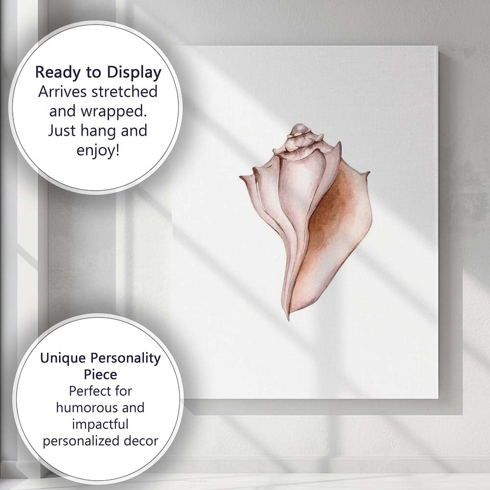 Neutral Beige Watercolour Conch Seashell Coastal Illustration Canvas Wall Art Print Decor Picture Ready to Hang