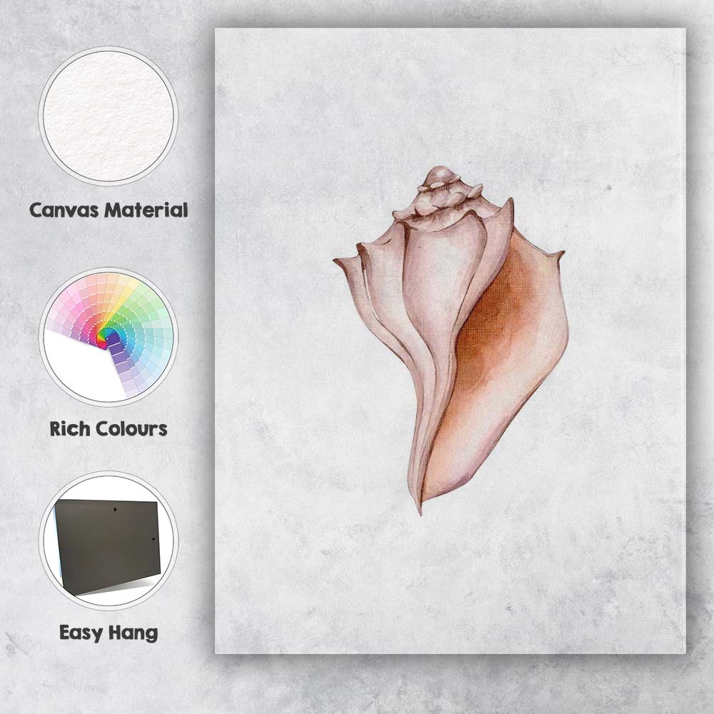 Neutral Beige Watercolour Conch Seashell Coastal Illustration Canvas Wall Art Print Decor Picture Ready to Hang
