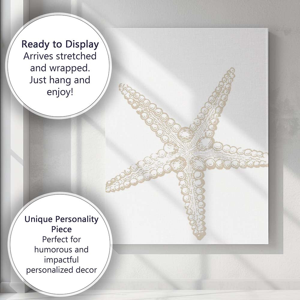 Minimal Beige Coastal Starfish Sketch Illustration Canvas Wall Art Print Decor Picture Ready to Hang