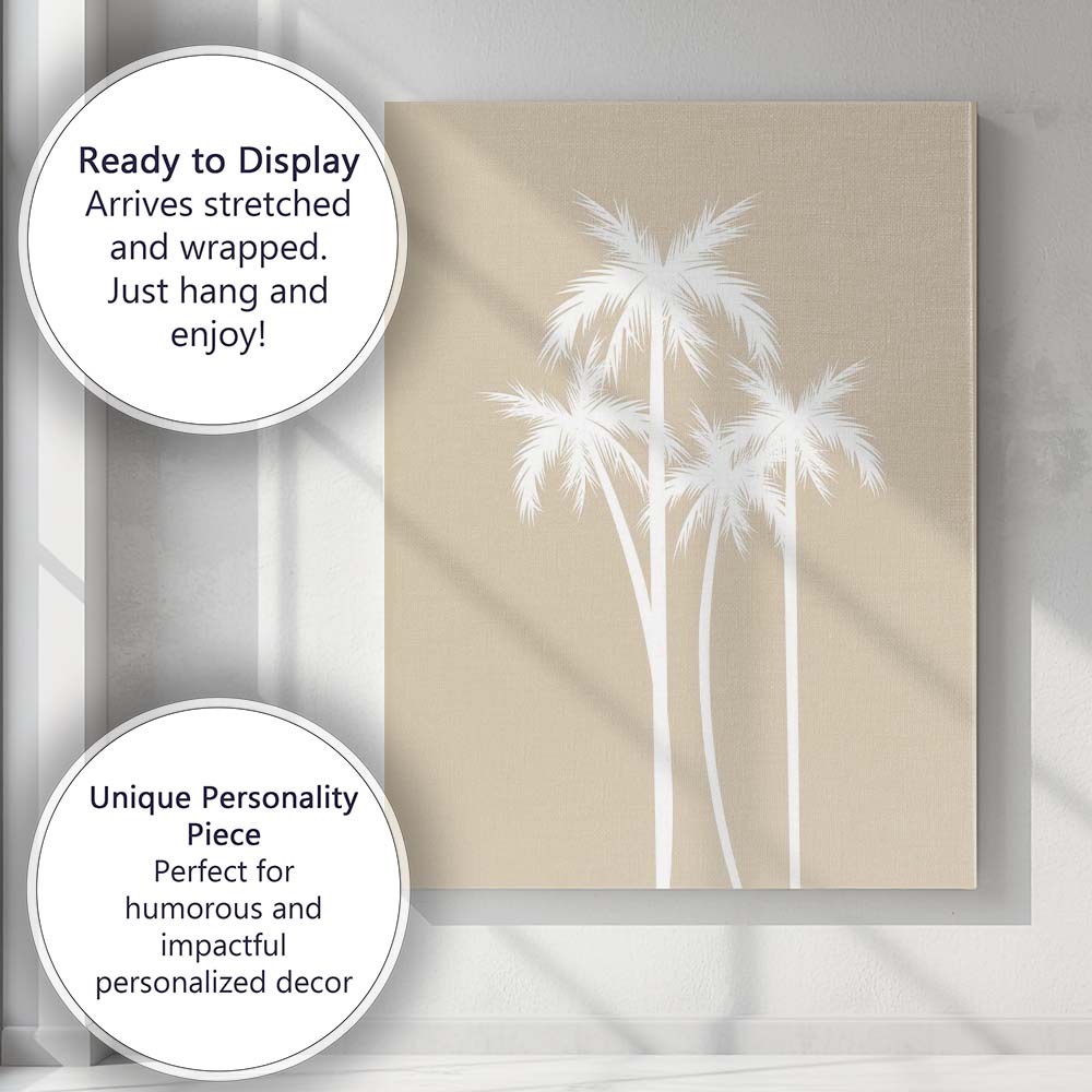 Minimal Tropical Palm Trees Neutral Coastal Illustration Canvas Wall Art Print Decor Picture Ready to Hang