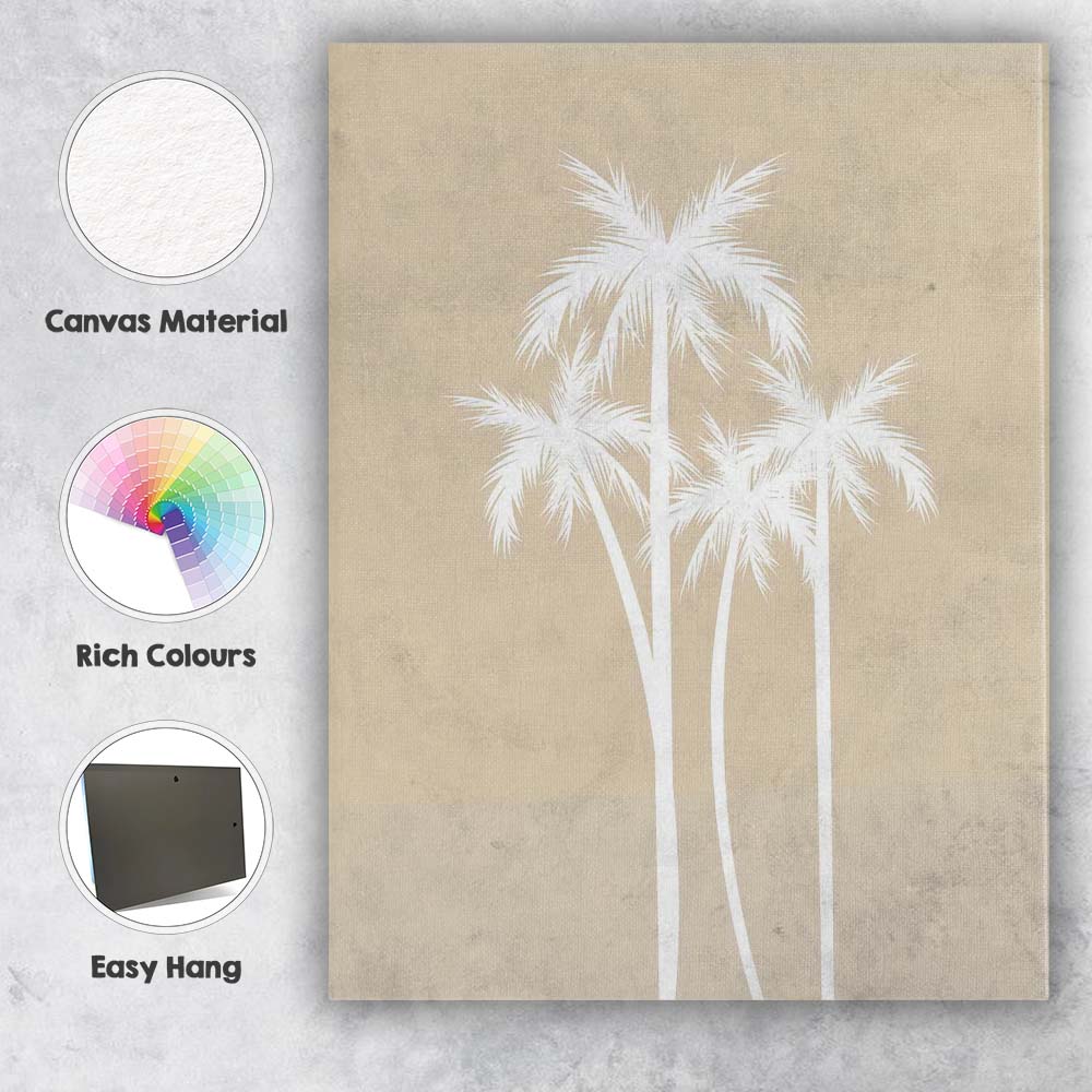 Minimal Tropical Palm Trees Neutral Coastal Illustration Canvas Wall Art Print Decor Picture Ready to Hang