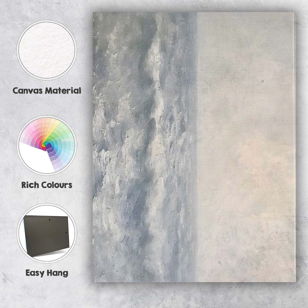 Minimal Blue Grey Abstract Coastal Horizon Textured Painting Canvas Wall Art Print Decor Picture Ready to Hang