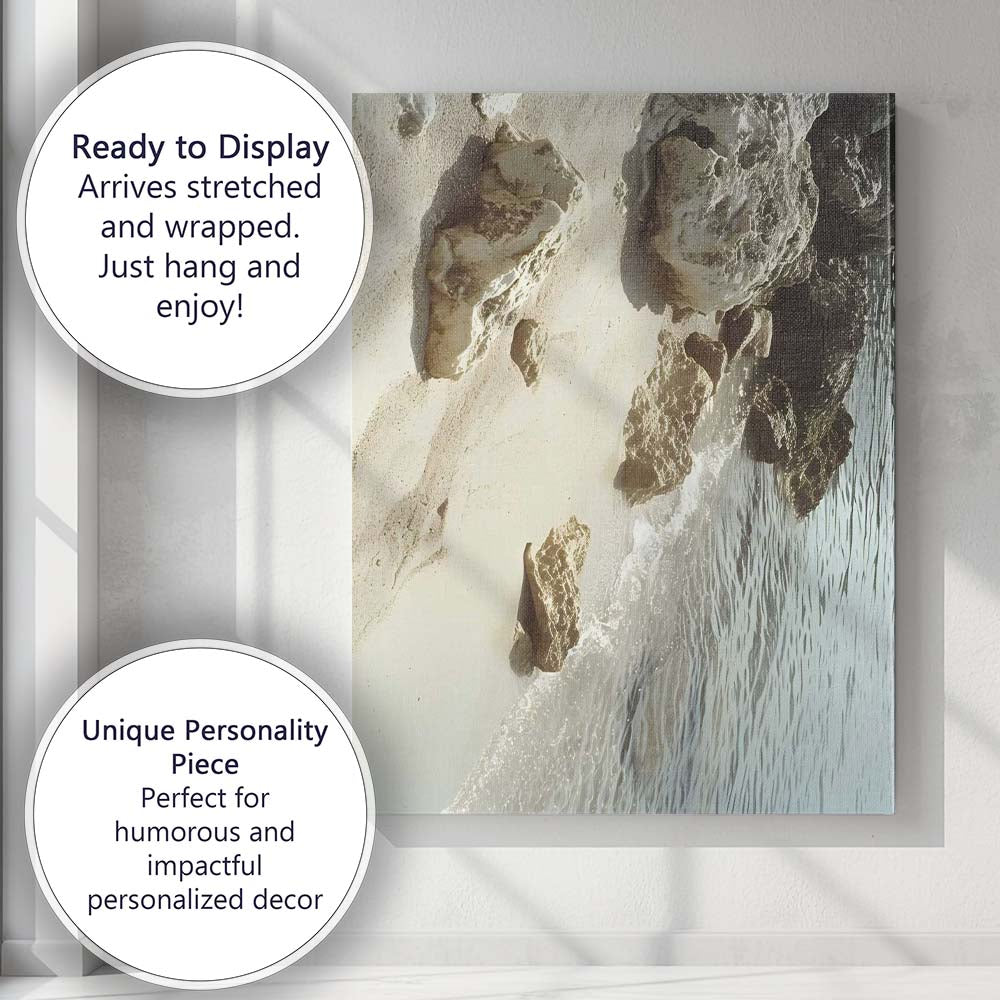 Sunlit Coastal Rocks Beach Shoreline Photography Canvas Wall Art Print Decor Picture Ready to Hang