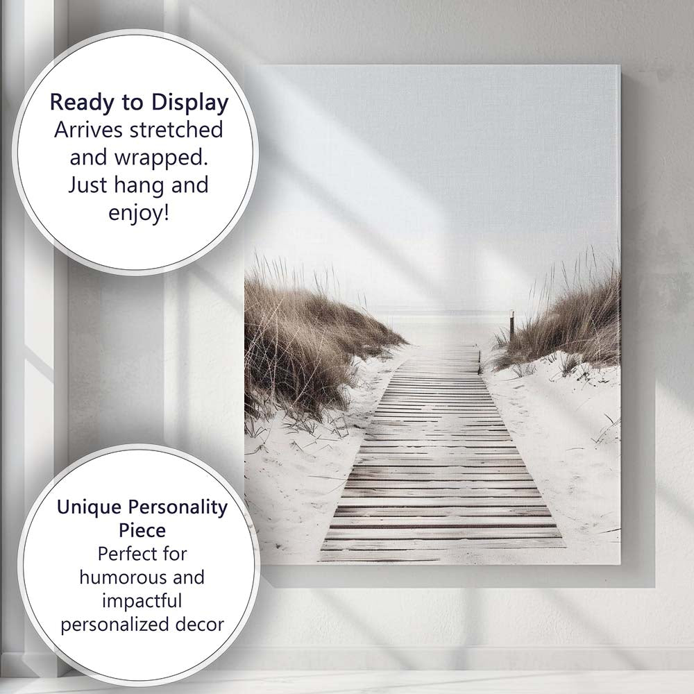 Minimal Coastal Boardwalk Sand Dunes Beach Photography Canvas Wall Art Print Decor Picture Ready to Hang