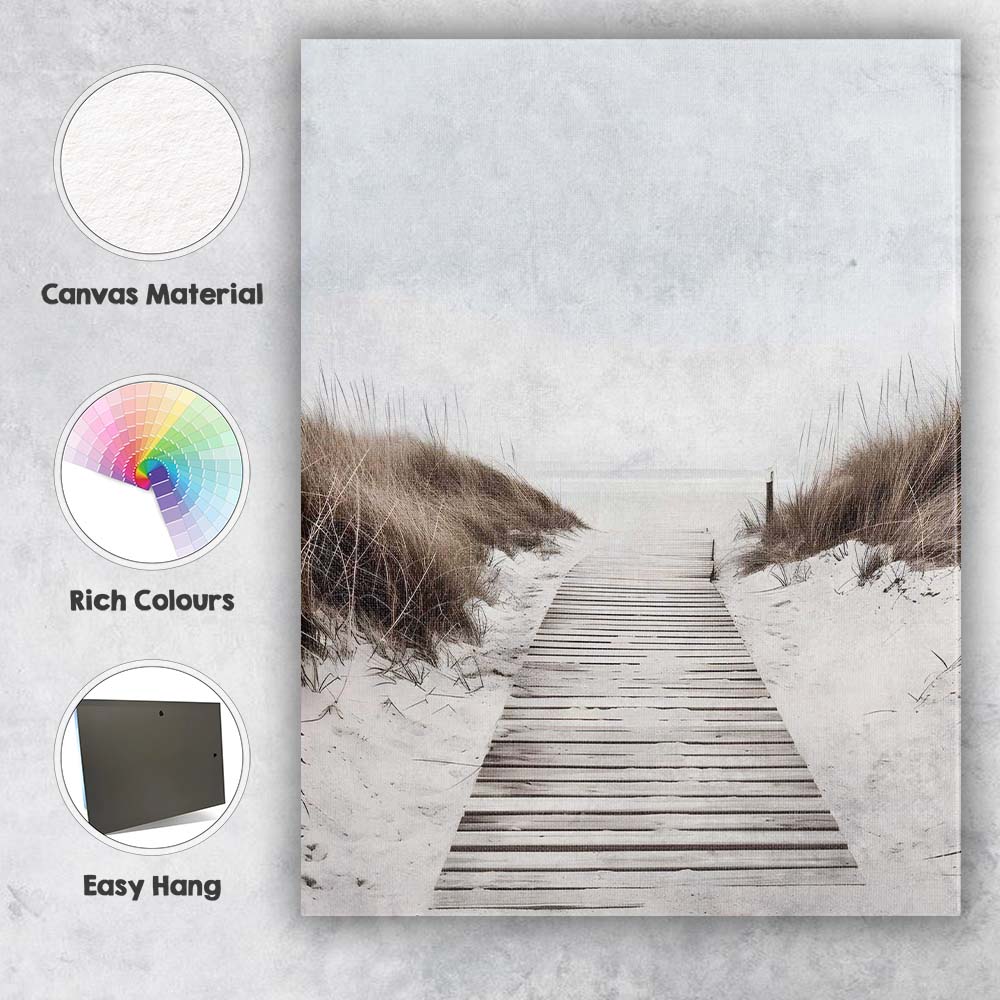 Minimal Coastal Boardwalk Sand Dunes Beach Photography Canvas Wall Art Print Decor Picture Ready to Hang