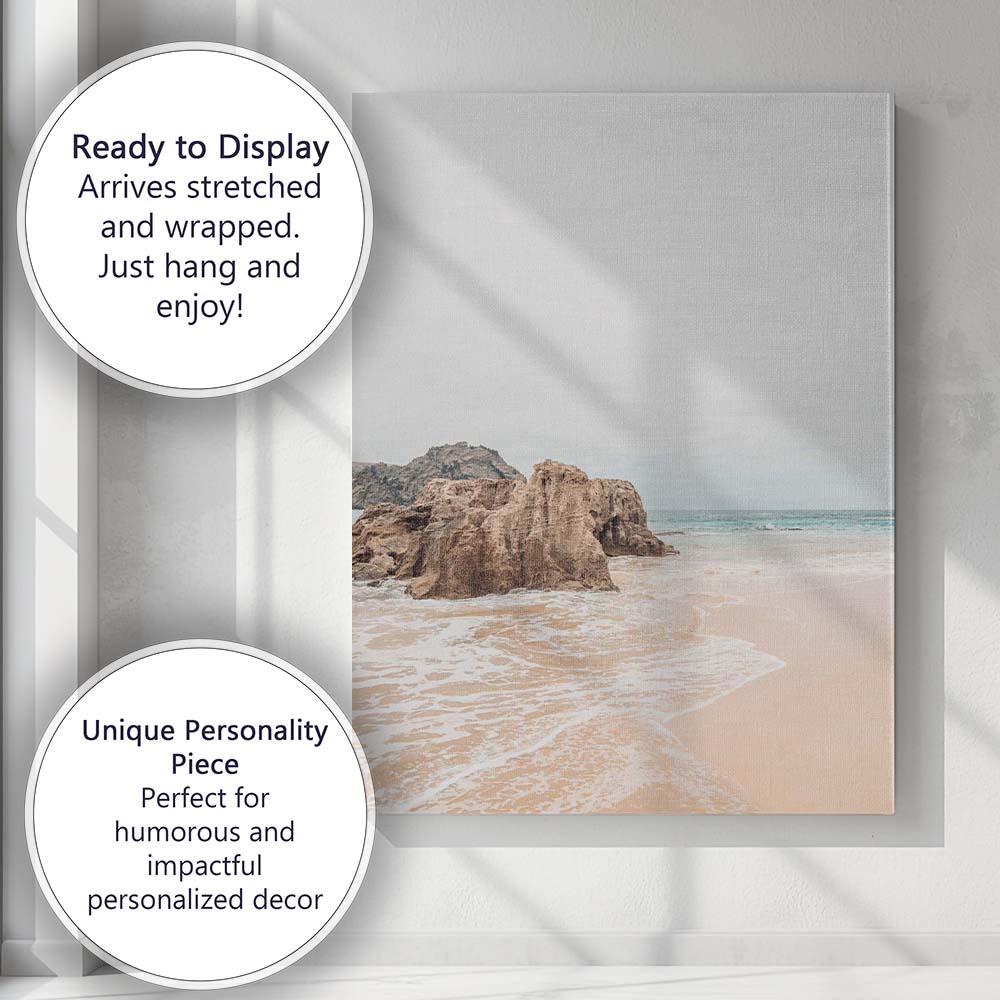 Soft Neutral Rocky Beach Seascape Coastal Photography Canvas Wall Art Print Decor Picture Ready to Hang