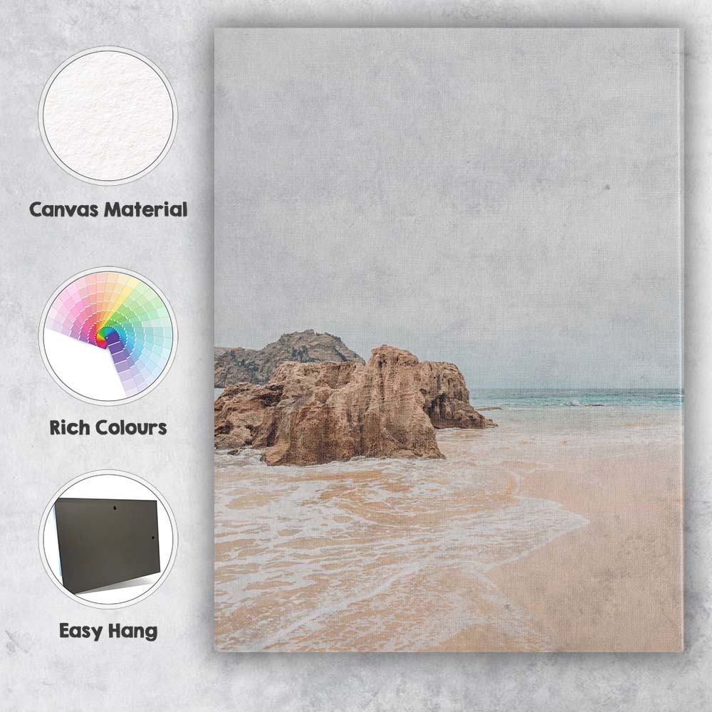Soft Neutral Rocky Beach Seascape Coastal Photography Canvas Wall Art Print Decor Picture Ready to Hang