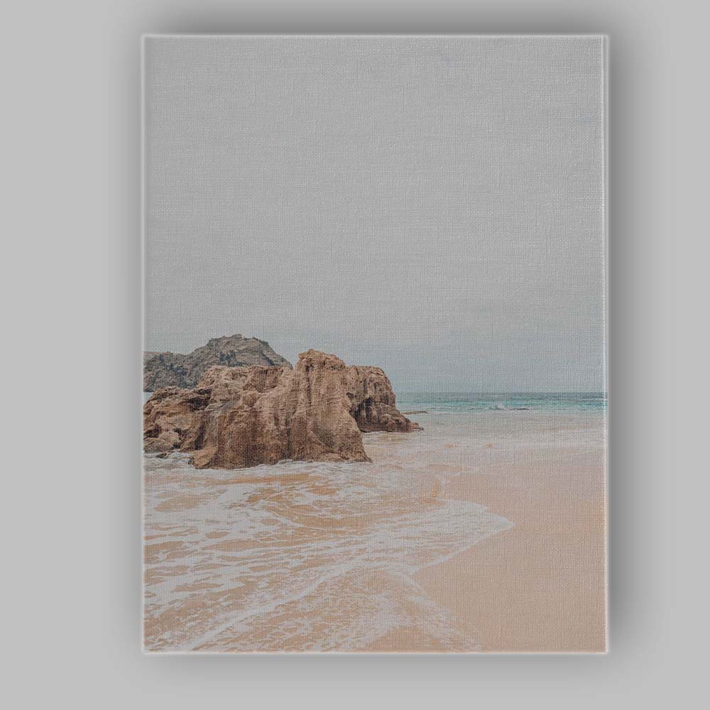 Soft Neutral Rocky Beach Seascape Coastal Photography Canvas Wall Art Print Decor Picture Ready to Hang