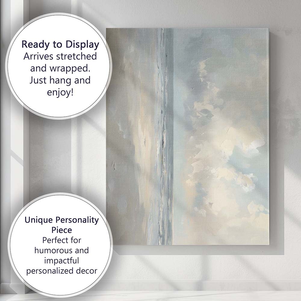 Soft Neutral Abstract Coastal Seascape Textured Painting Canvas Wall Art Print Decor Picture Ready to Hang