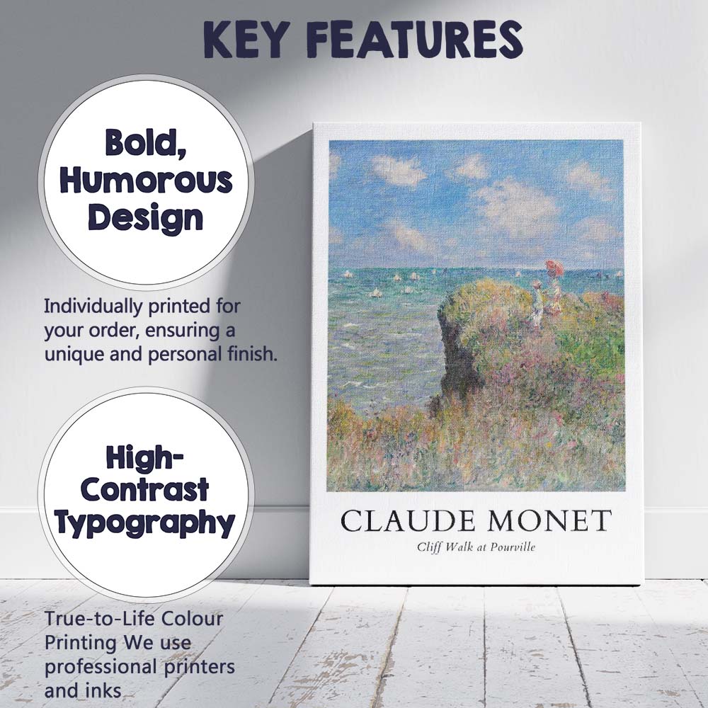 Claude Monet Cliff Walk Coastal Wildflowers Impressionist Canvas Wall Art Print Decor Picture Ready to Hang