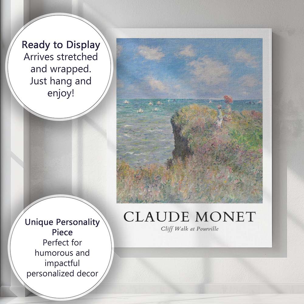 Claude Monet Cliff Walk Coastal Wildflowers Impressionist Canvas Wall Art Print Decor Picture Ready to Hang