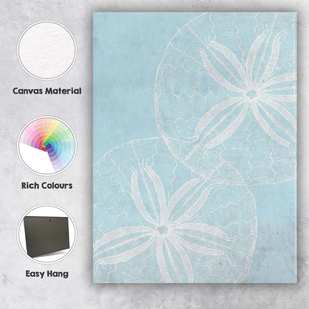 Coastal Sand Dollar Seashell Sketch on Soft Blue Background Canvas Wall Art Print Decor Picture Ready to Hang
