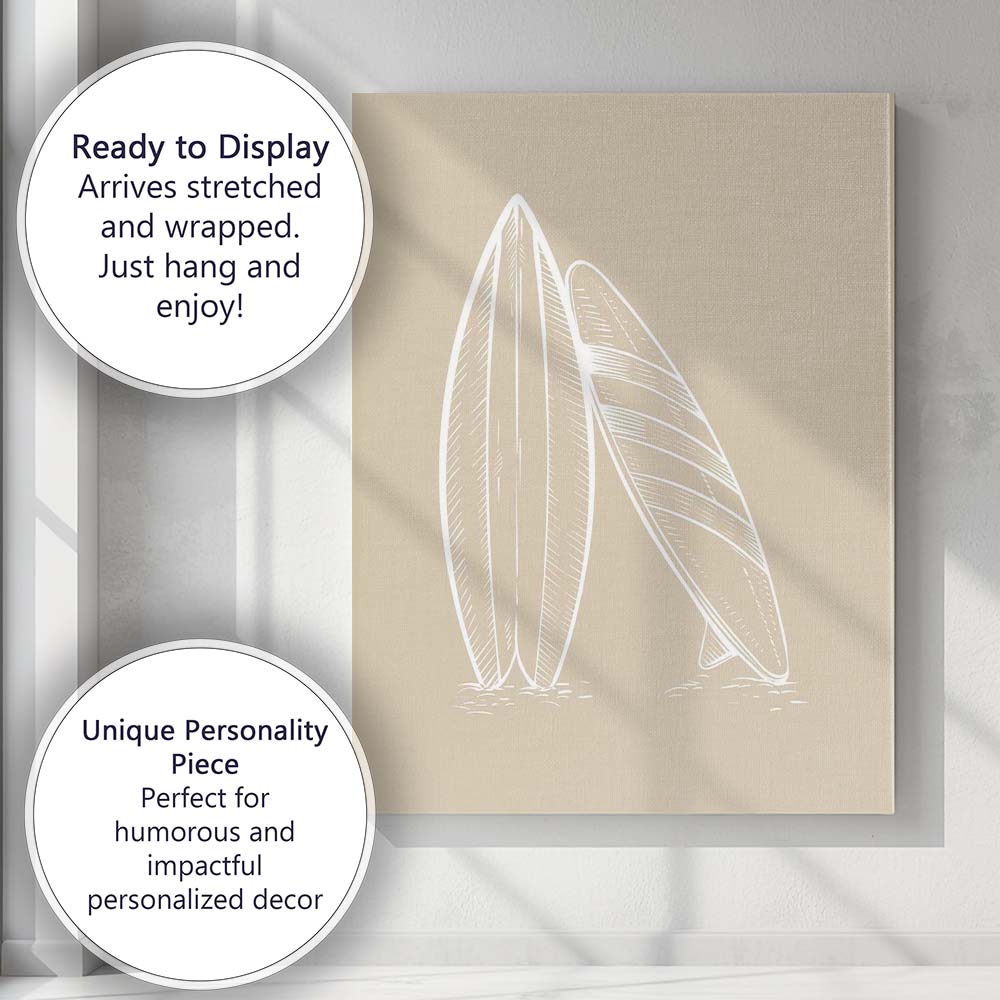Minimalist White Surfboards on Sandy Beige Background Canvas Wall Art Print Decor Picture Ready to Hang