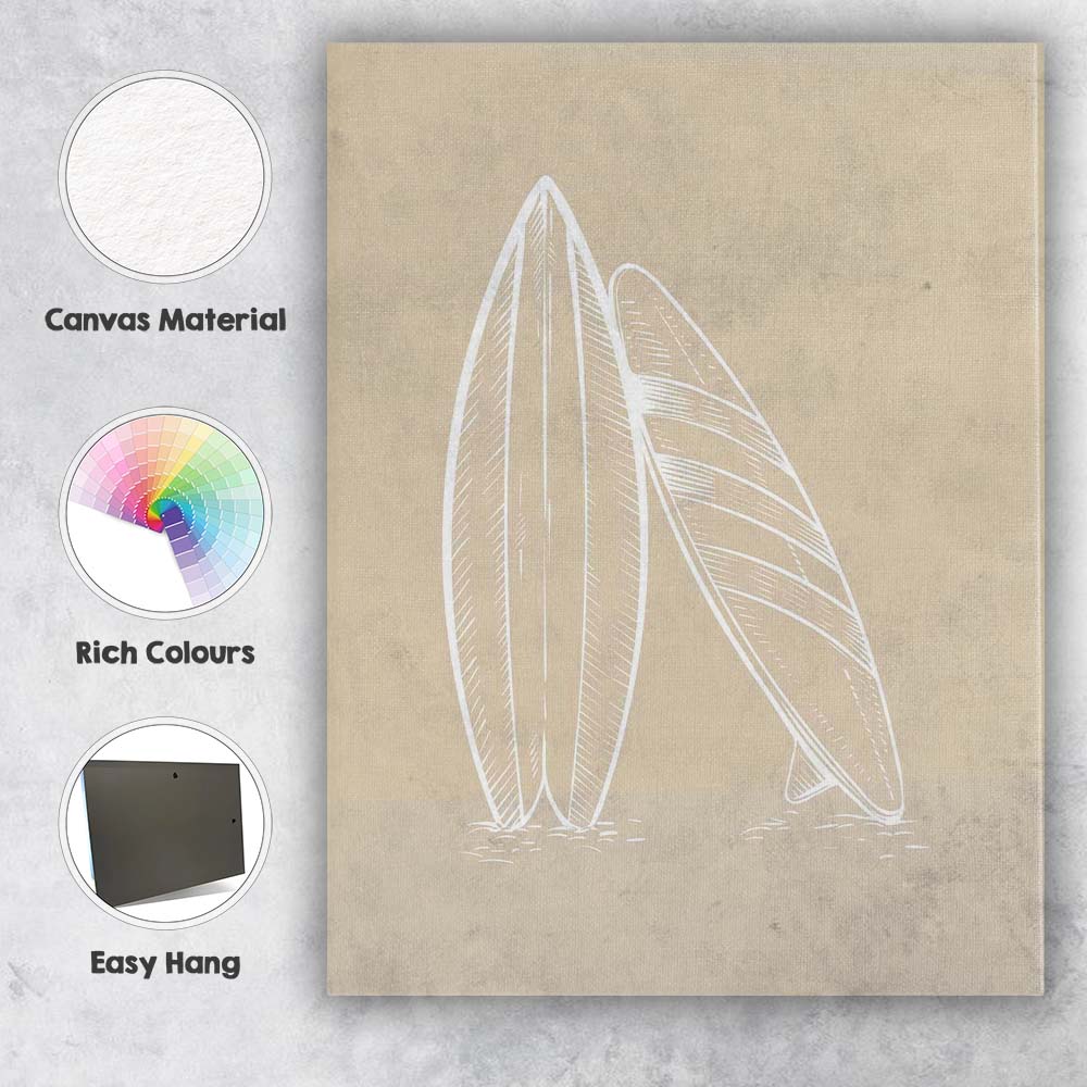 Minimalist White Surfboards on Sandy Beige Background Canvas Wall Art Print Decor Picture Ready to Hang