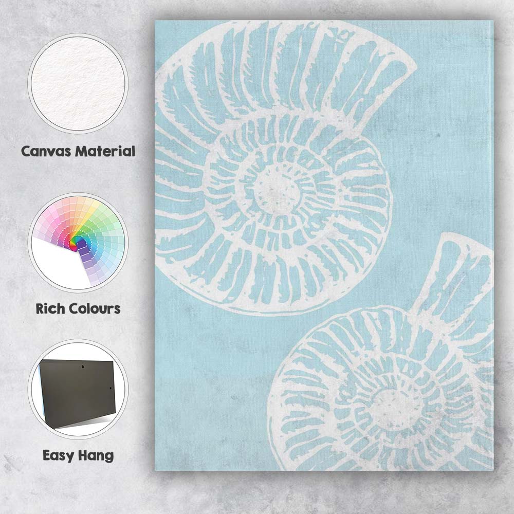 Minimalist White Nautilus Seashell Illustration on Soft Blue Background Canvas Wall Art Print Decor Picture Ready to Hang