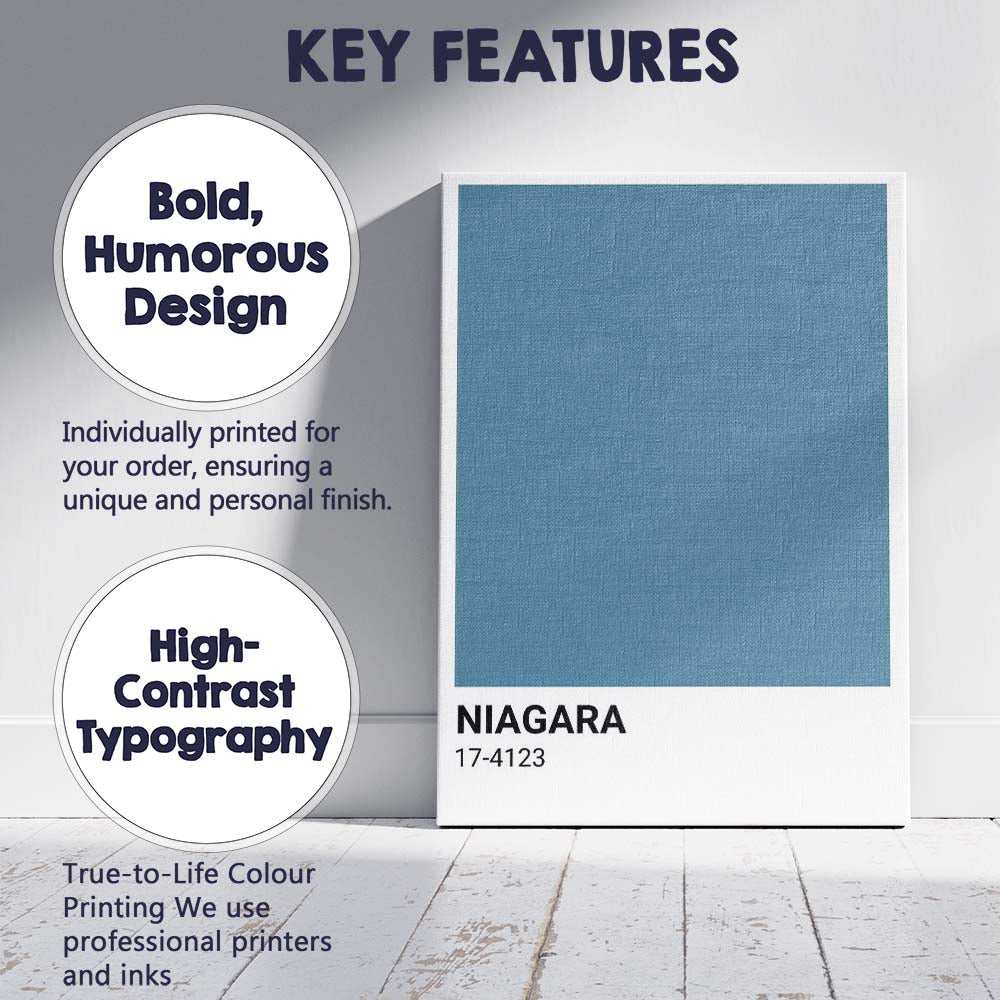 Niagara Blue Minimalist Colour Block Poster Canvas Wall Art Print Decor Picture Ready to Hang