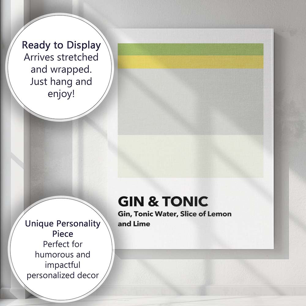 Modern Gin And Tonic Cocktail Recipe Colour Block Kitchen Print Canvas Wall Art Print Decor Picture Ready to Hang