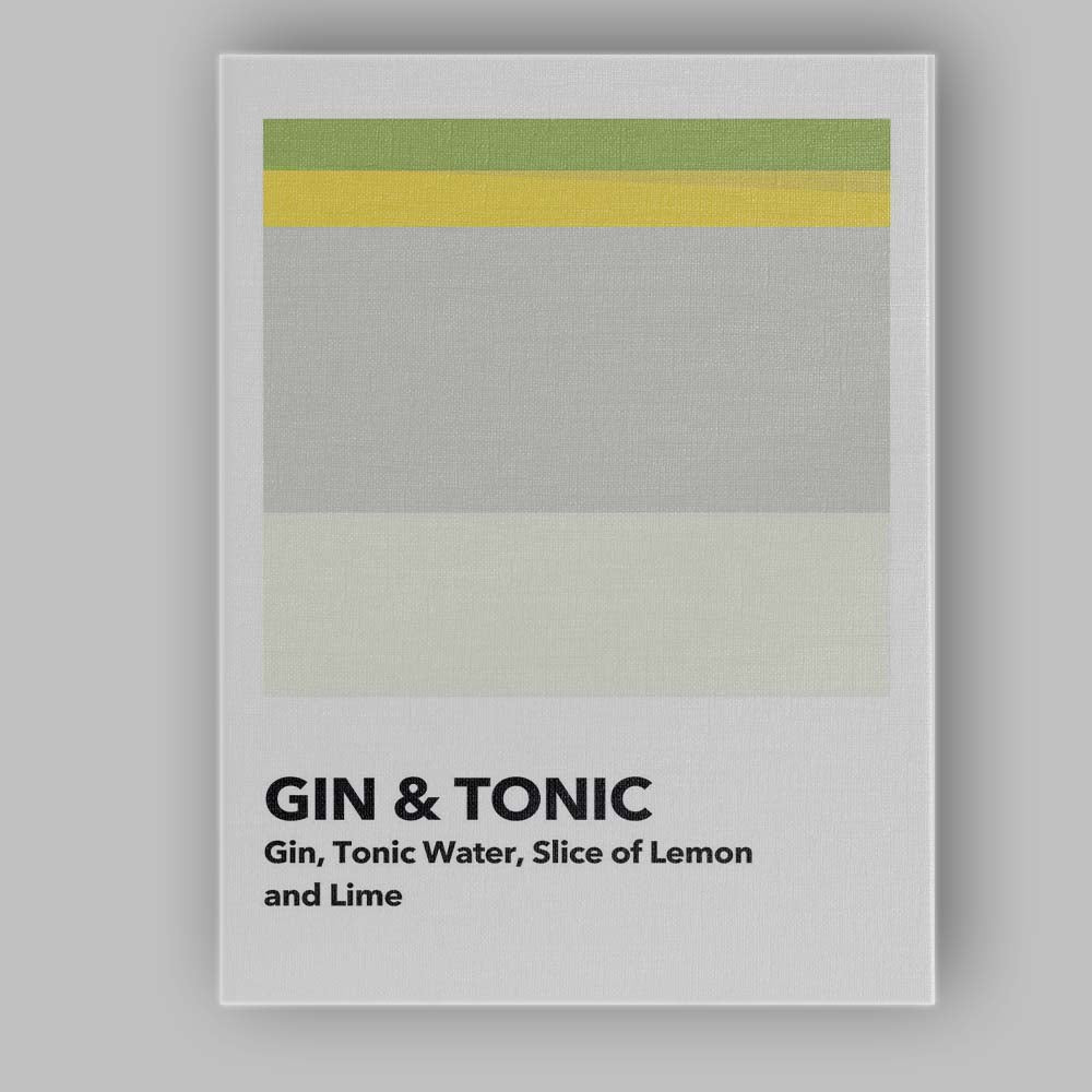 Modern Gin And Tonic Cocktail Recipe Colour Block Kitchen Print Canvas Wall Art Print Decor Picture Ready to Hang