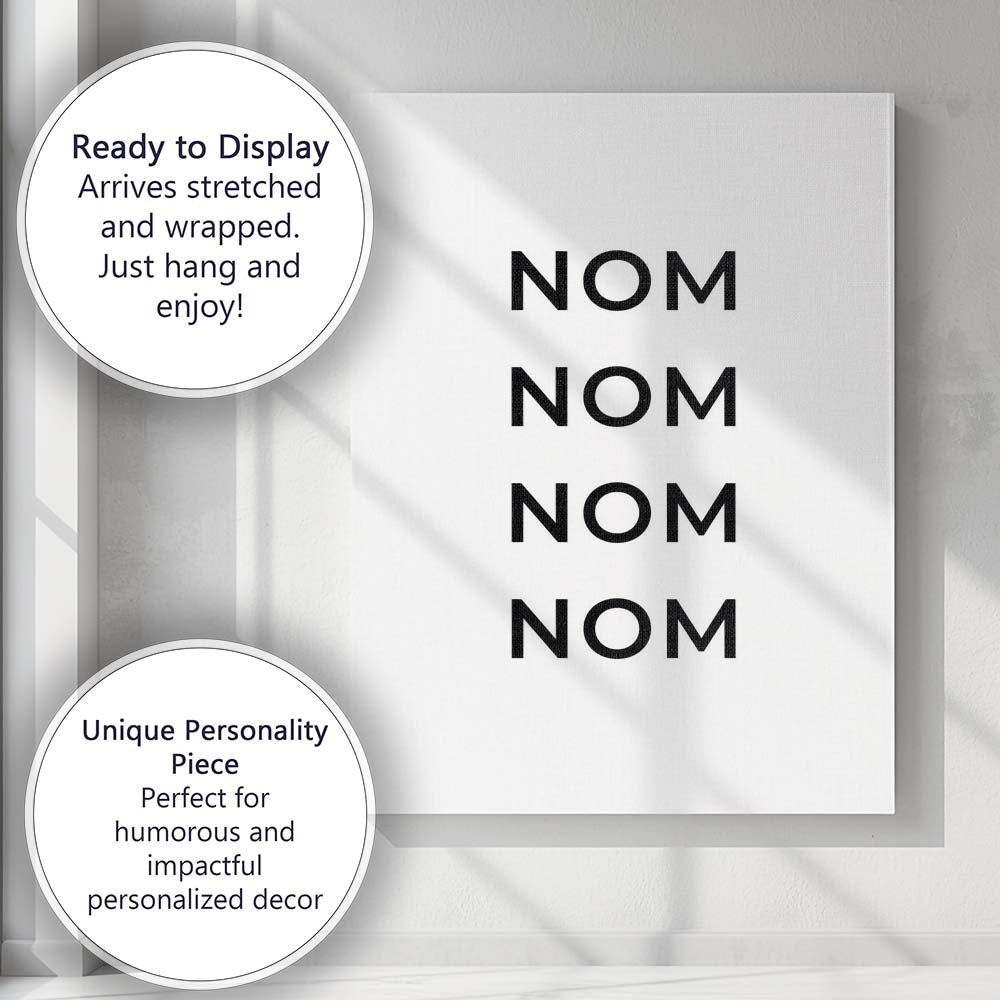 Minimalist Nom Nom Nom Typography Kitchen Quote Canvas Wall Art Print Decor Picture Ready to Hang