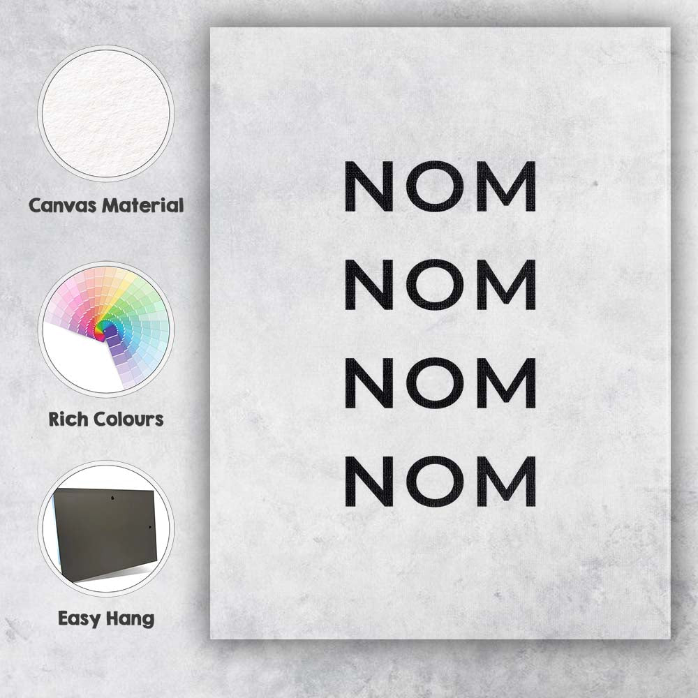 Minimalist Nom Nom Nom Typography Kitchen Quote Canvas Wall Art Print Decor Picture Ready to Hang