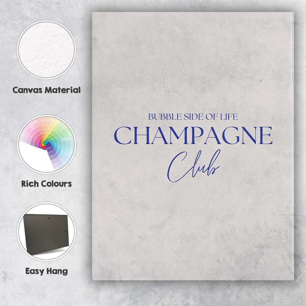 Bubble Side Of Life Champagne Club Elegant Typography Canvas Wall Art Print Decor Picture Ready to Hang