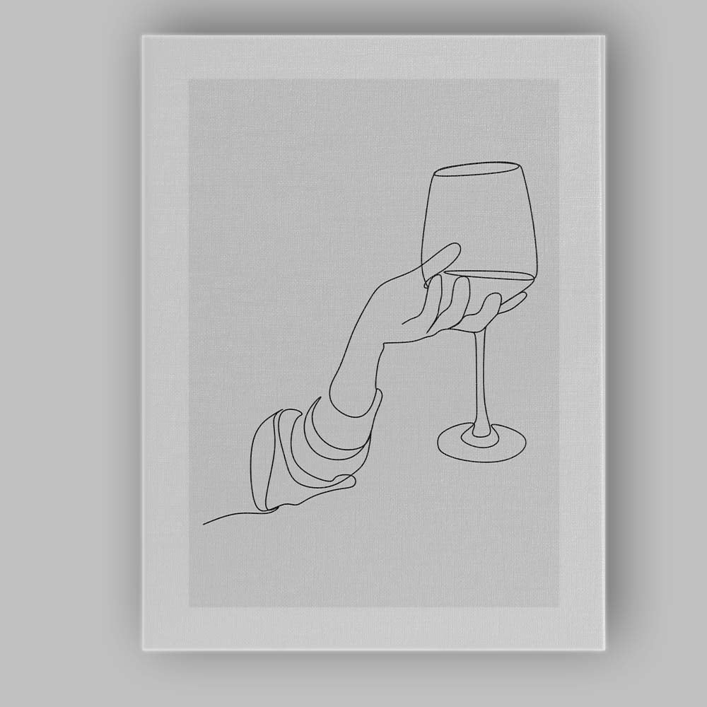 Minimalist Continuous Line Hand Holding Wine Glass Abstract Drawing Canvas Wall Art Print Decor Picture Ready to Hang