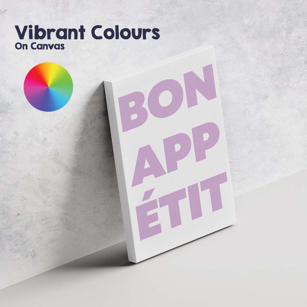 Minimalist Bon Appetit Pastel Purple Typography Kitchen Quote Canvas Wall Art Print Decor Picture Ready to Hang