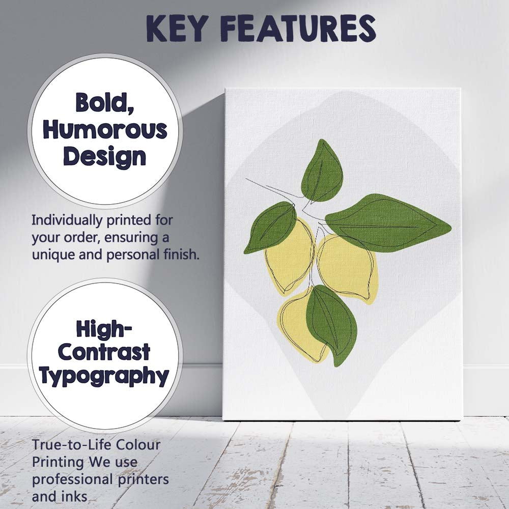 Minimalist Abstract Lemon Branch Botanical Line Art Canvas Wall Art Print Decor Picture Ready to Hang