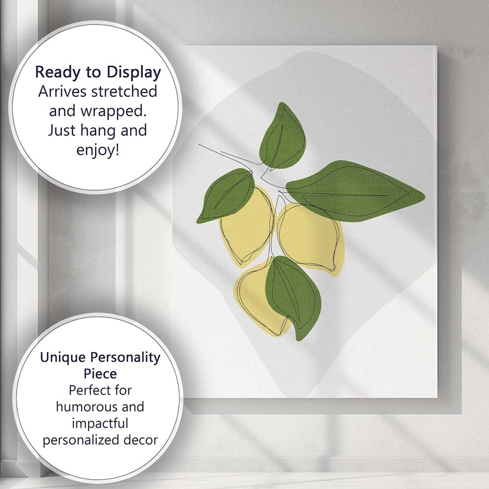 Minimalist Abstract Lemon Branch Botanical Line Art Canvas Wall Art Print Decor Picture Ready to Hang