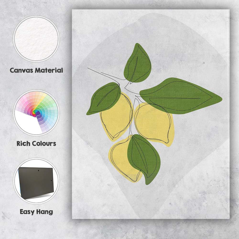 Minimalist Abstract Lemon Branch Botanical Line Art Canvas Wall Art Print Decor Picture Ready to Hang