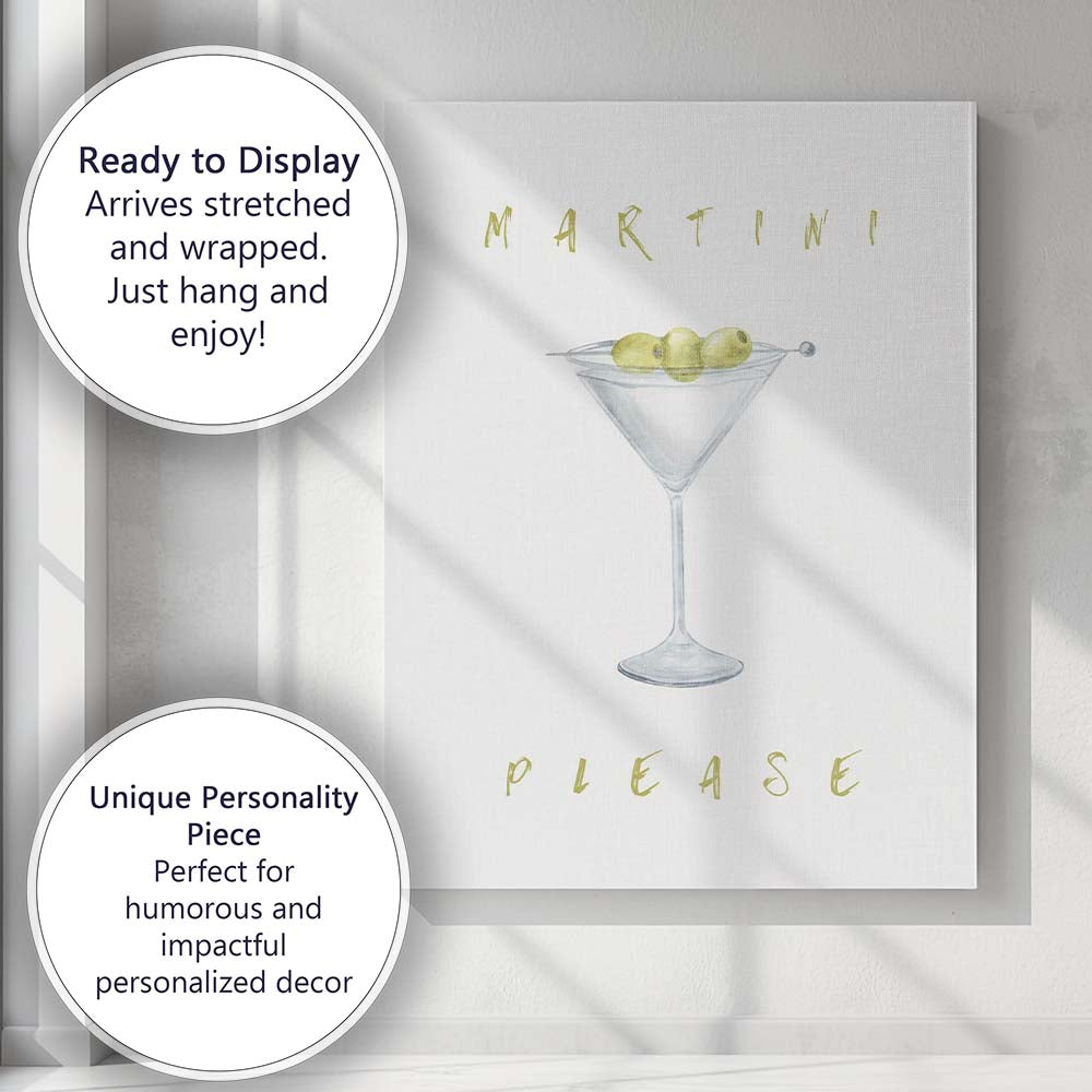 Watercolour Martini Cocktail Olive Glass Minimalist Bar Art Canvas Wall Art Print Decor Picture Ready to Hang