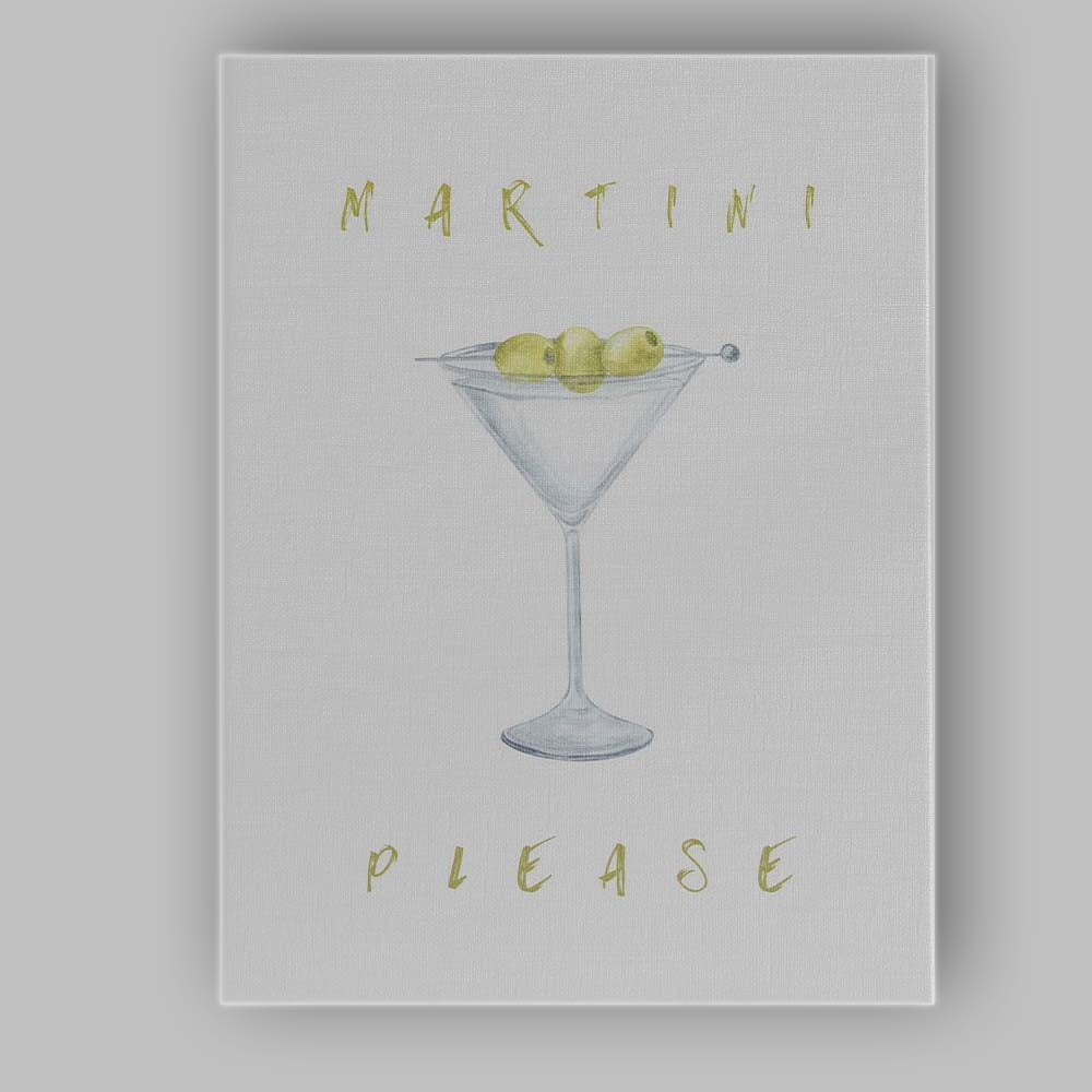 Watercolour Martini Cocktail Olive Glass Minimalist Bar Art Canvas Wall Art Print Decor Picture Ready to Hang
