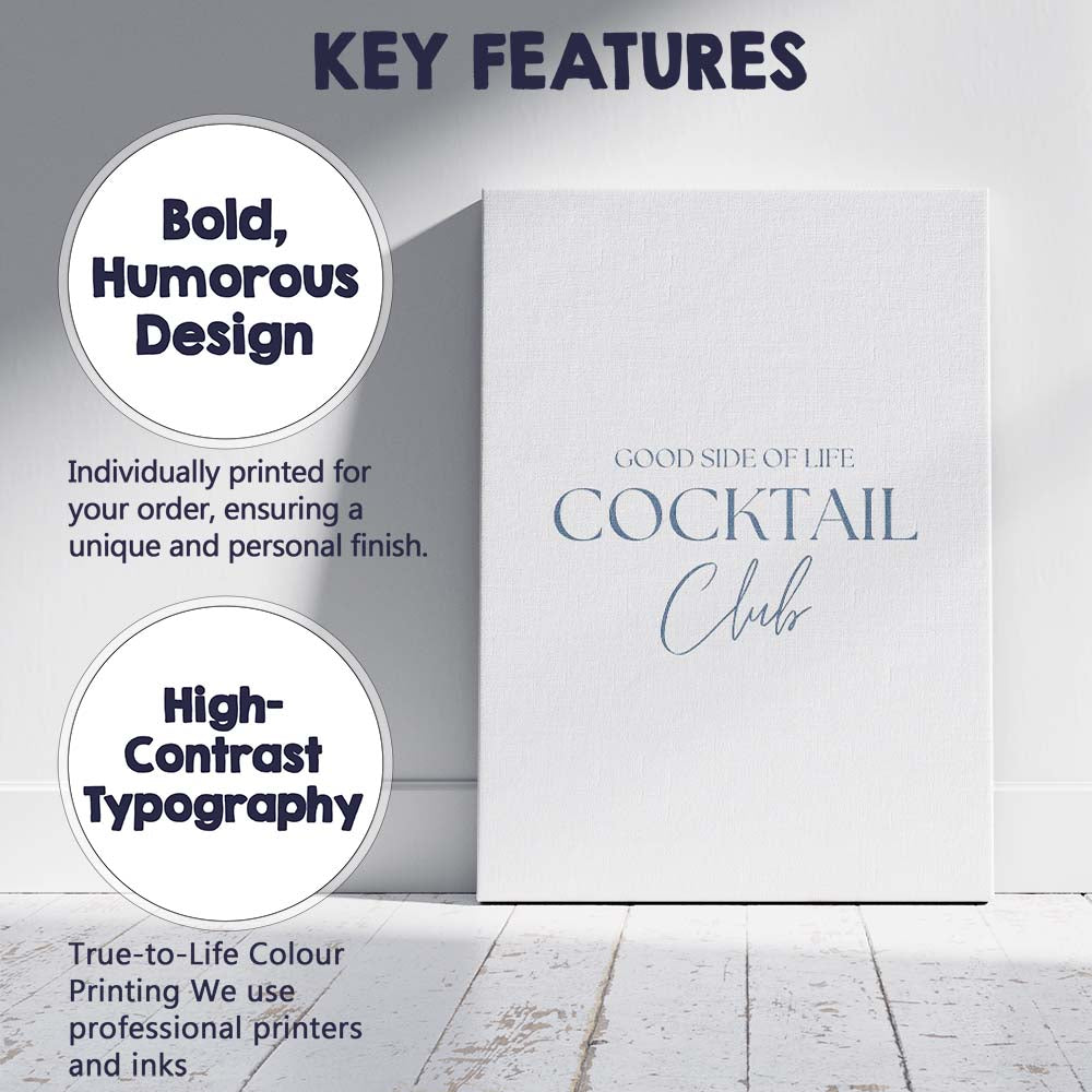 Good Side Of Life Cocktail Club Elegant Typography Canvas Wall Art Print Decor Picture Ready to Hang