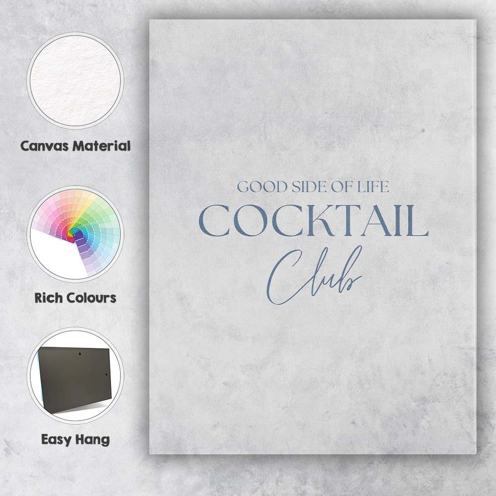 Good Side Of Life Cocktail Club Elegant Typography Canvas Wall Art Print Decor Picture Ready to Hang