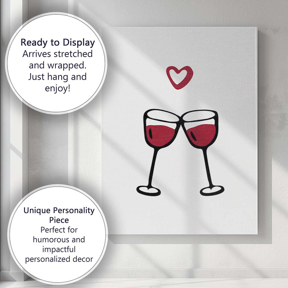 Minimalist Clinking Red Wine Glasses Love Illustration Canvas Wall Art Print Decor Picture Ready to Hang