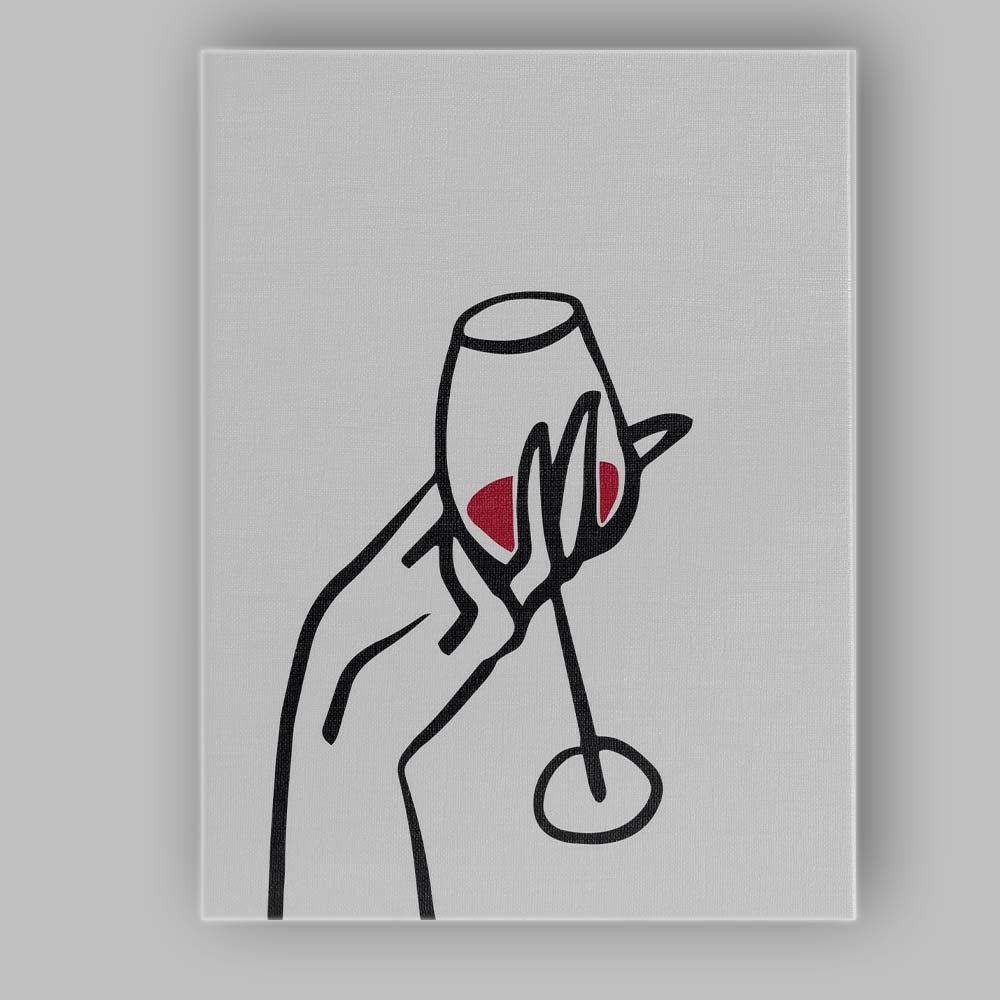 Minimalist Hand Holding Red Wine Glass Line Drawing Canvas Wall Art Print Decor Picture Ready to Hang