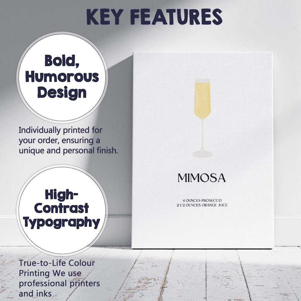 Minimalist Mimosa Cocktail Recipe Kitchen Bar Print Canvas Wall Art Print Decor Picture Ready to Hang