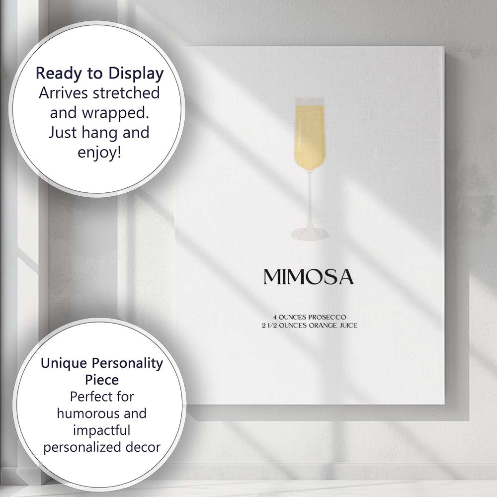 Minimalist Mimosa Cocktail Recipe Kitchen Bar Print Canvas Wall Art Print Decor Picture Ready to Hang