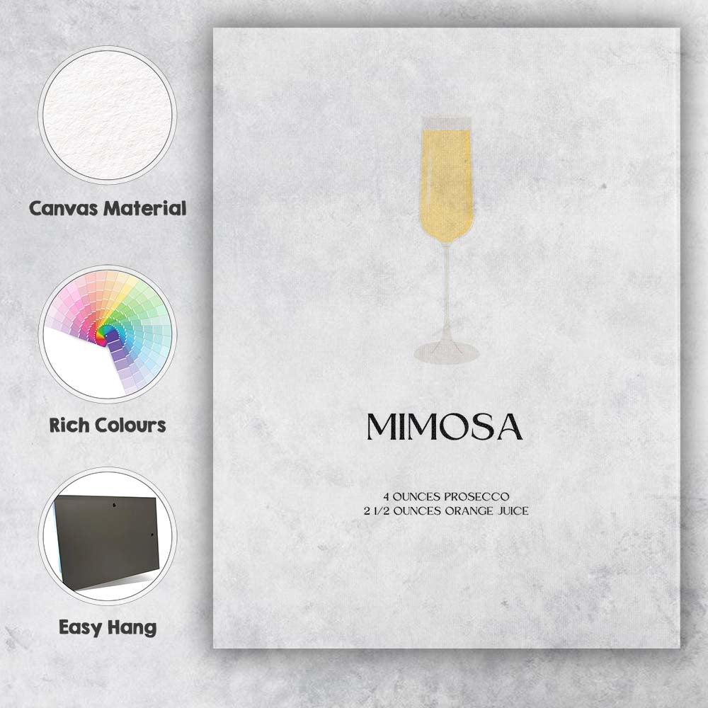 Minimalist Mimosa Cocktail Recipe Kitchen Bar Print Canvas Wall Art Print Decor Picture Ready to Hang