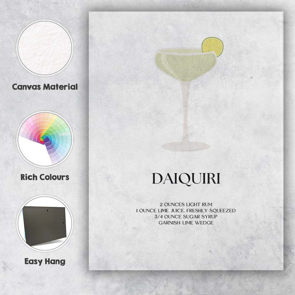 Minimalist Daiquiri Cocktail Recipe Citrus Bar Print Canvas Wall Art Print Decor Picture Ready to Hang