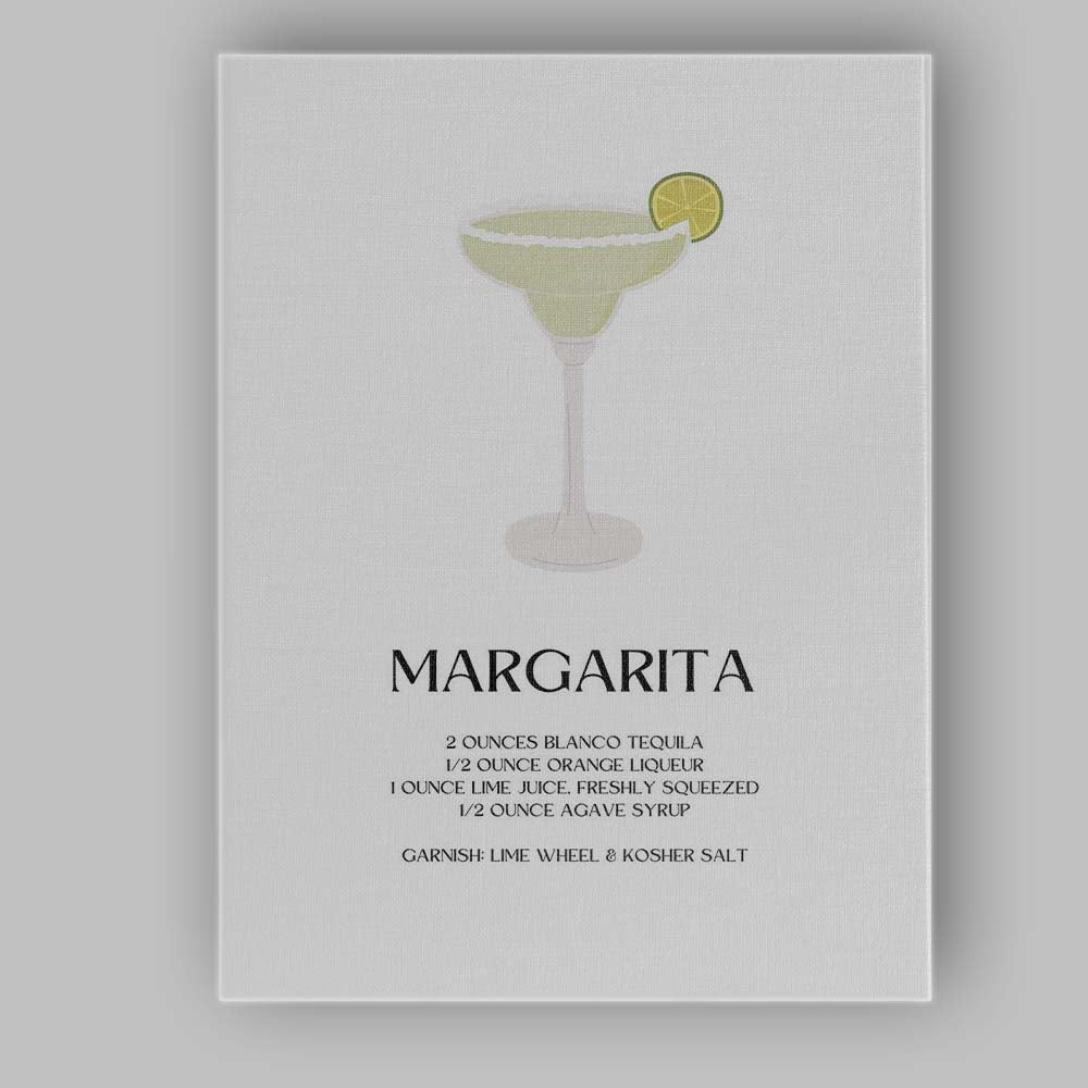 Minimalist Margarita Cocktail Recipe Tequila Bar Print Canvas Wall Art Print Decor Picture Ready to Hang