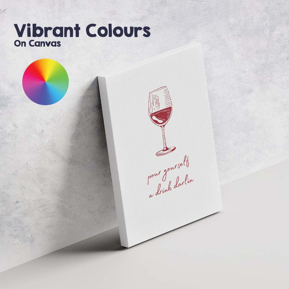 Minimalist Red Wine Glass Line Art With Pour Yourself A Drink Darlin Typography Canvas Wall Art Print Decor Picture Ready to Hang