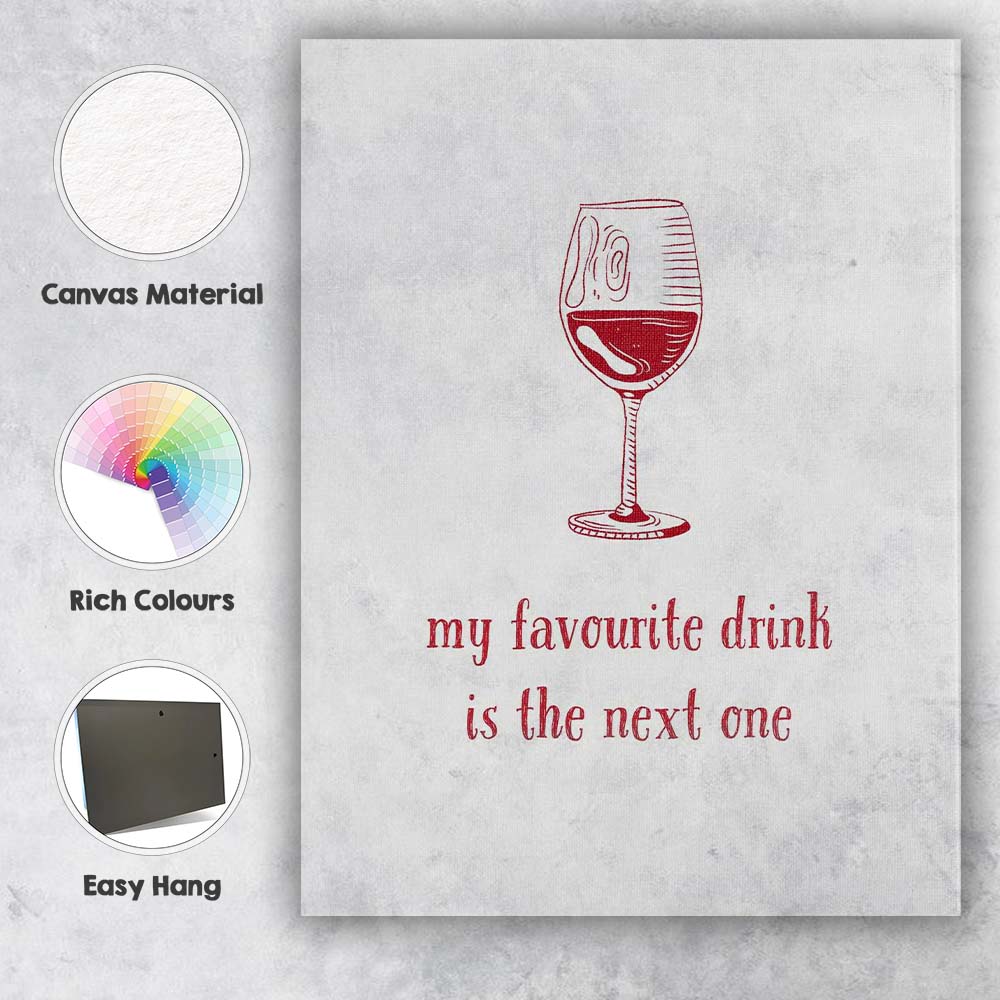 Minimalist Red Wine Glass Line Art With My Favourite Drink Is The Next One Quote Canvas Wall Art Print Decor Picture Ready to Hang
