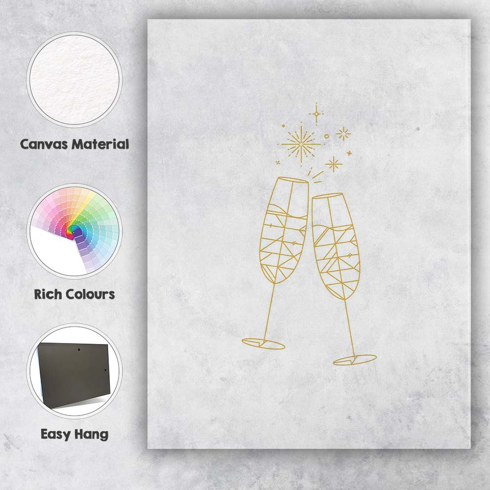 Minimalist Gold Champagne Flute Toast Line Art Illustration Canvas Wall Art Print Decor Picture Ready to Hang