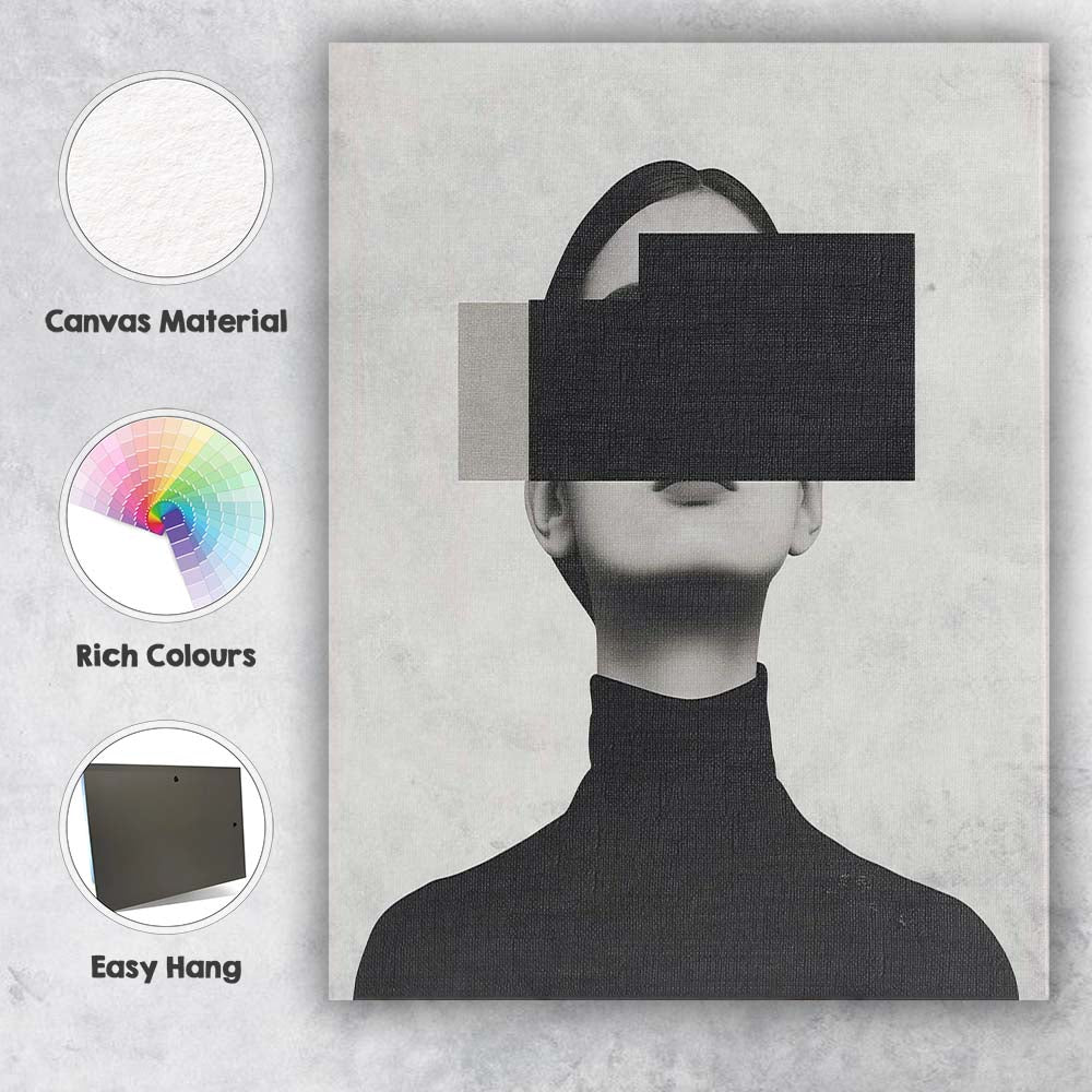 Minimalist Monochrome Portrait With Geometric Black Rectangle Contemporary Canvas Wall Art Print Decor Picture Ready to Hang