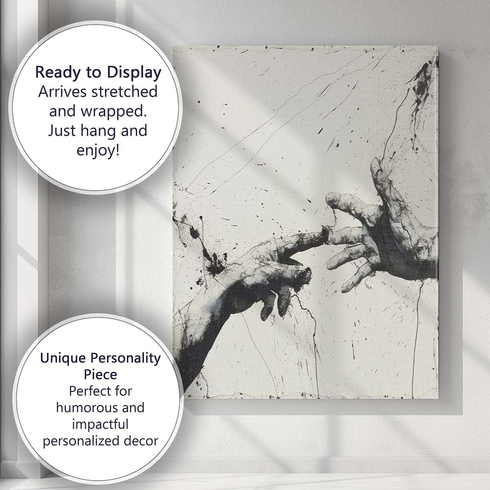 Black and White Expressive Reaching Hands Abstract Ink Drawing Canvas Wall Art Print Decor Picture Ready to Hang