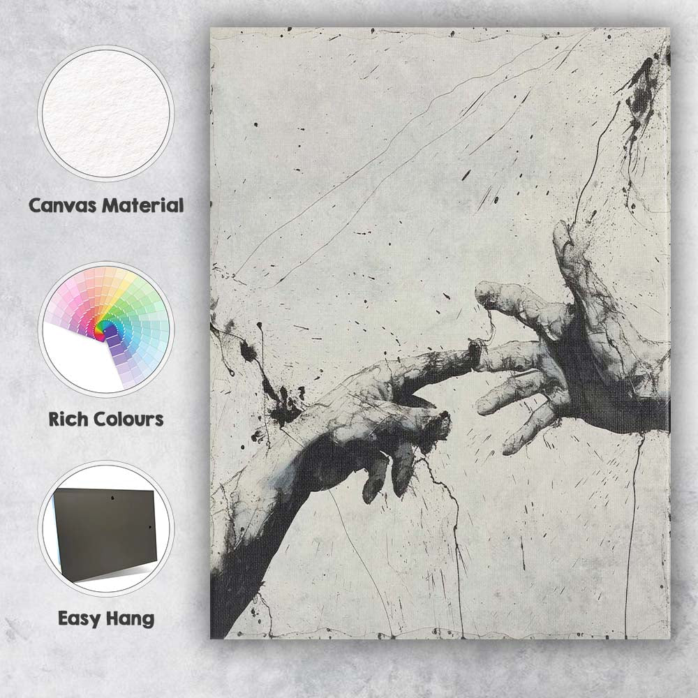 Black and White Expressive Reaching Hands Abstract Ink Drawing Canvas Wall Art Print Decor Picture Ready to Hang