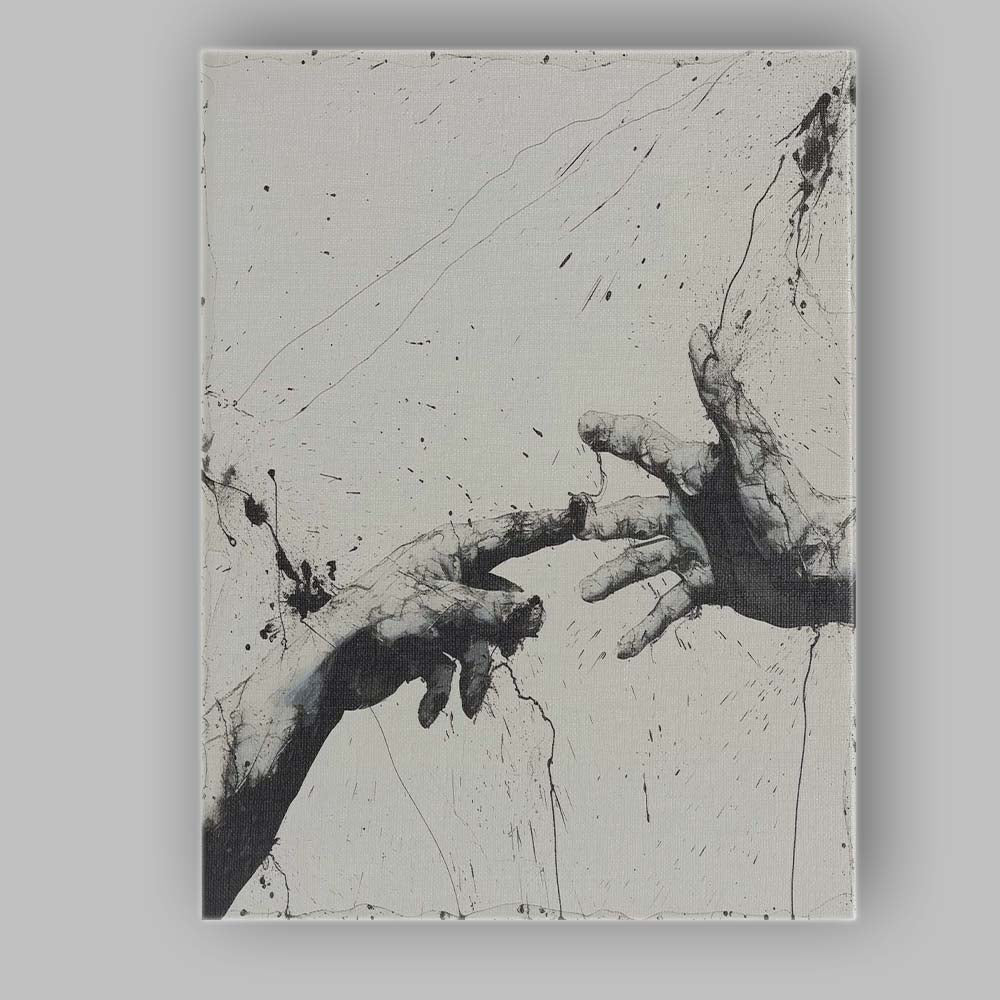Black and White Expressive Reaching Hands Abstract Ink Drawing Canvas Wall Art Print Decor Picture Ready to Hang